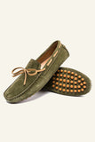 Zachte lederen slip-on Army Green herenschoenen