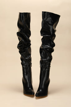 Zwarte chunky high-heeled hoge laarzen