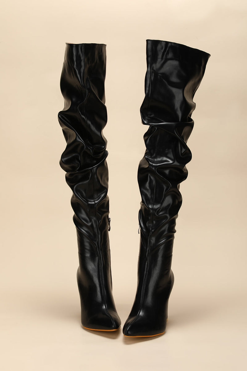 Afbeelding in Gallery-weergave laden, Zwarte chunky high-heeled hoge laarzen