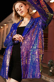 Sparkly Purple Pailletten Oversized Longline Prom Blazer Voor Vrouwen