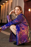 Sparkly Purple Pailletten Oversized Longline Prom Blazer Voor Vrouwen