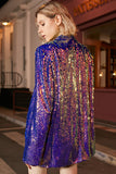 Sparkly Purple Pailletten Oversized Longline Prom Blazer Voor Vrouwen