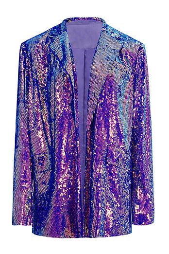 Sparkly Purple Pailletten Oversized Longline Prom Blazer Voor Vrouwen