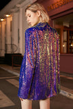 Sparkly Purple Pailletten Oversized Longline Prom Blazer Voor Vrouwen