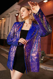 Sparkly Purple Pailletten Oversized Longline Prom Blazer Voor Vrouwen