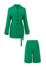 Afbeelding in Gallery-weergave laden, Green Belted Getailleerde Dames Shorts en Blazer Suit Set