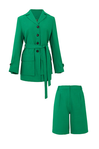 Green Belted Getailleerde Dames Shorts en Blazer Suit Set