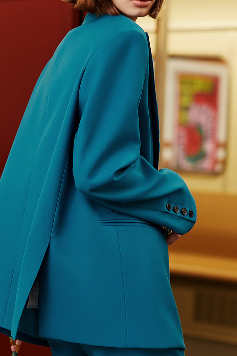 Afbeelding in Gallery-weergave laden, Turquoise Double Breasted Longline Prom Suits voor vrouwen