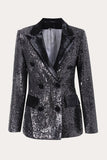 Sprankelende zwarte pailletten double breasted vrouwen prom blazer