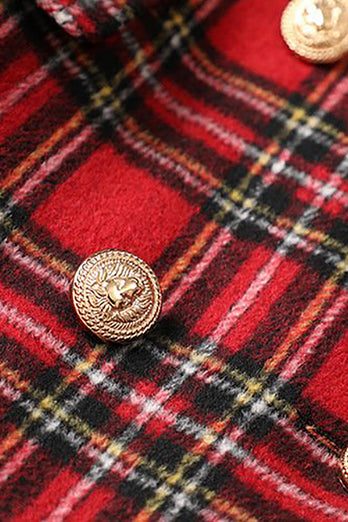 Rode Plaid Tweed Double Breasted Vrouwen Blazer