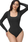 Zwarte lange mouwen scoop hals buik control shapewear