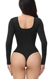 Zwarte lange mouwen scoop hals buik control shapewear