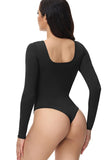 Zwarte lange mouwen scoop hals buik control shapewear