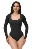 Zwarte lange mouwen scoop hals buik control shapewear