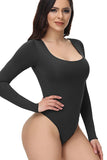 Zwarte lange mouwen scoop hals buik control shapewear