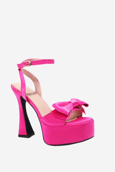 Chunky Hot Pink High Heel Sandalen met strik