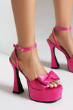 Chunky Hot Pink High Heel Sandalen met strik