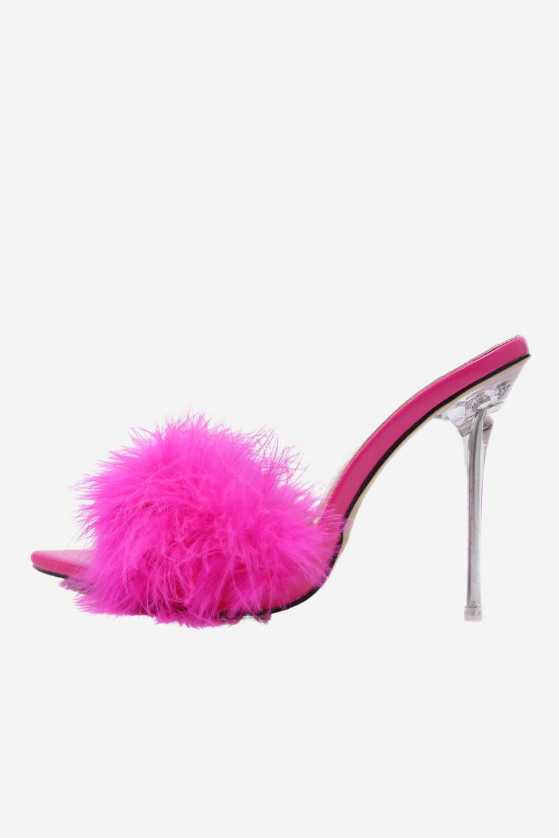 Afbeelding in Gallery-weergave laden, Hot Pink Veren Puntige Teen Stiletto Sandalen
