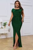 Groene kaphals bodycon mouwloze lange avondjurk met split