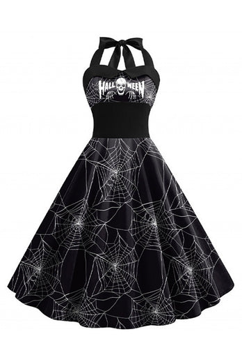 Halloween patroon zwarte halter hals vintage jurk
