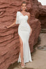 Afbeelding in Gallery-weergave laden, Witte zeemeermin één schouder lange formele jurk met split