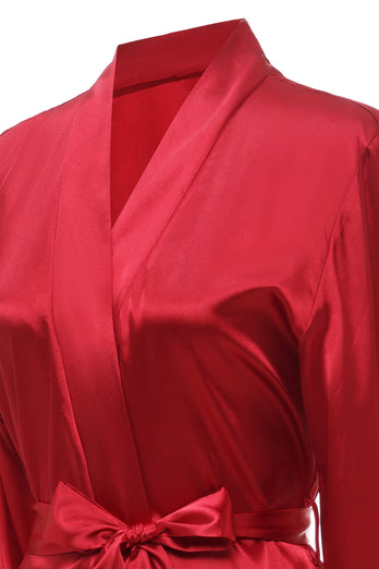 Donkerrode Bruidsschat badjas met kant