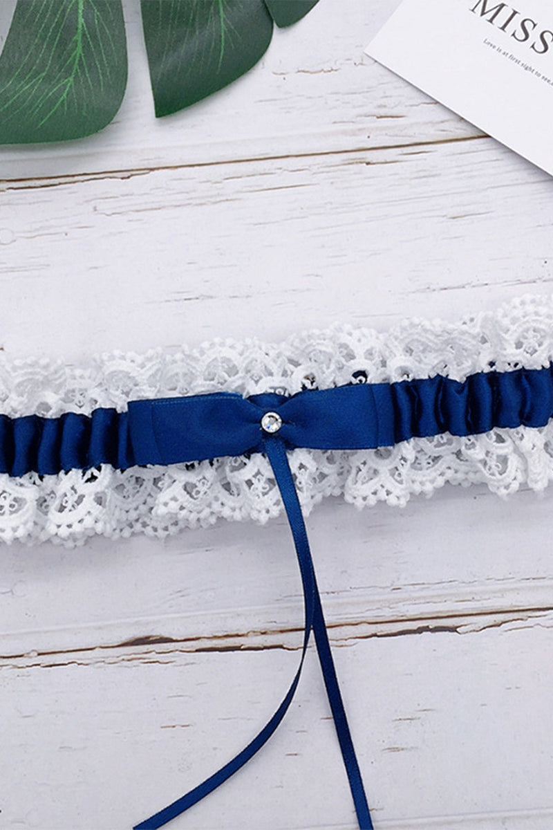 Afbeelding in Gallery-weergave laden, Royal Blue Lace Beaded Trouw kousenband