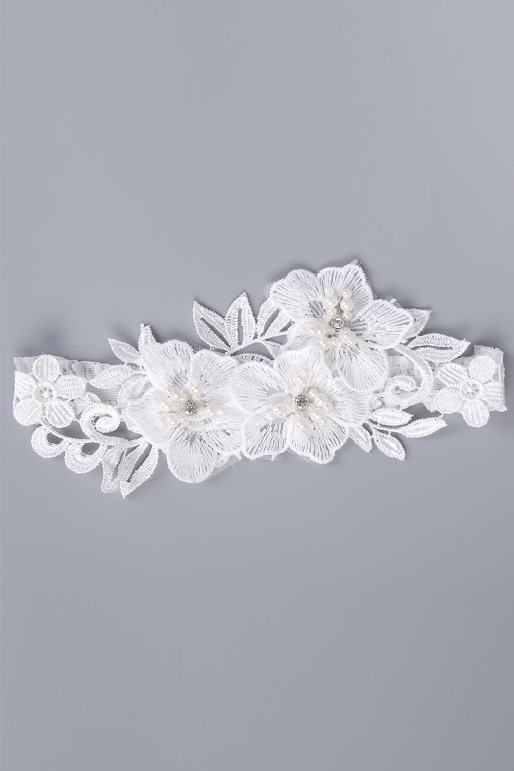 Witte kant bloemen kralen bruiloft kousenband