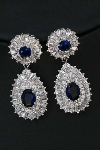 Royal Blue Crystal Ketting Oorbel Sieraden Set