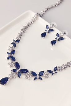 Royal Blue Butterfly Crystal Drop Oorbellen Ketting Sieraden Set