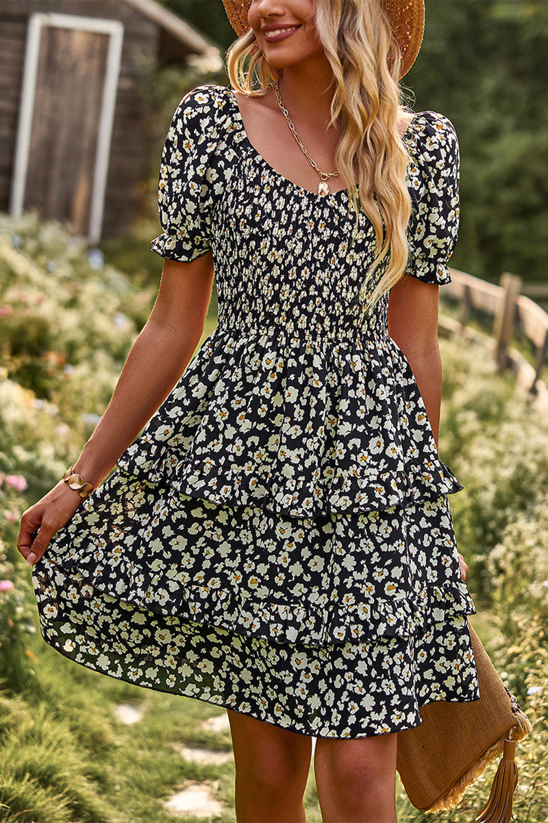 Afbeelding in Gallery-weergave laden, Off the Shoulder Zwarte Bloemenprint Zomerjurk