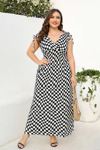 Plus Size Zwarte Geometrie Bedrukte Maxi Zomerjurk