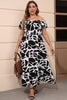 Afbeelding in Gallery-weergave laden, Plus Size Zwart Bedrukt Van de Schouder Boho Maxi Jurk