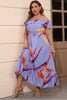 Afbeelding in Gallery-weergave laden, Plus Size Zwart Bedrukt Van de Schouder Boho Maxi Jurk