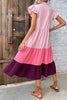 Afbeelding in Gallery-weergave laden, V Hals Gradient Roze Zomerjurk met Vlindermouwen