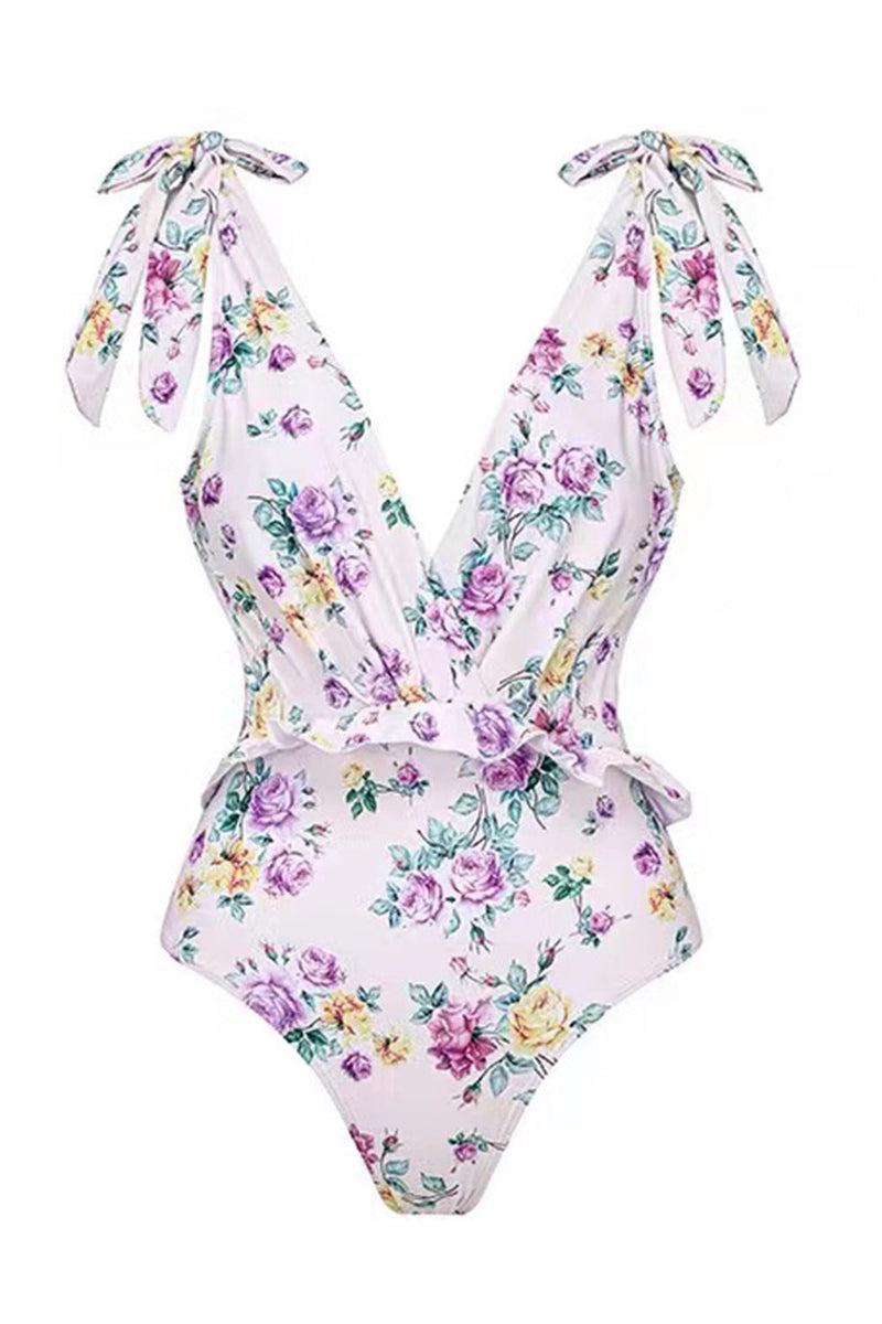 Afbeelding in Gallery-weergave laden, Slim Fit Bedrukte Eendelige Badpak Set met Strandjurk