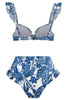Afbeelding in Gallery-weergave laden, 3-delige blauw bedrukte bikini set tie strandjurk
