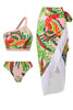 Afbeelding in Gallery-weergave laden, Oranje 3-delige bedrukte bikiniset met kwastje strandjurk