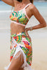 Afbeelding in Gallery-weergave laden, Oranje 3-delige bedrukte bikiniset met kwastje strandjurk