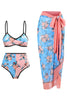Afbeelding in Gallery-weergave laden, Bloemenprint 3-delige bikiniset met strandrok