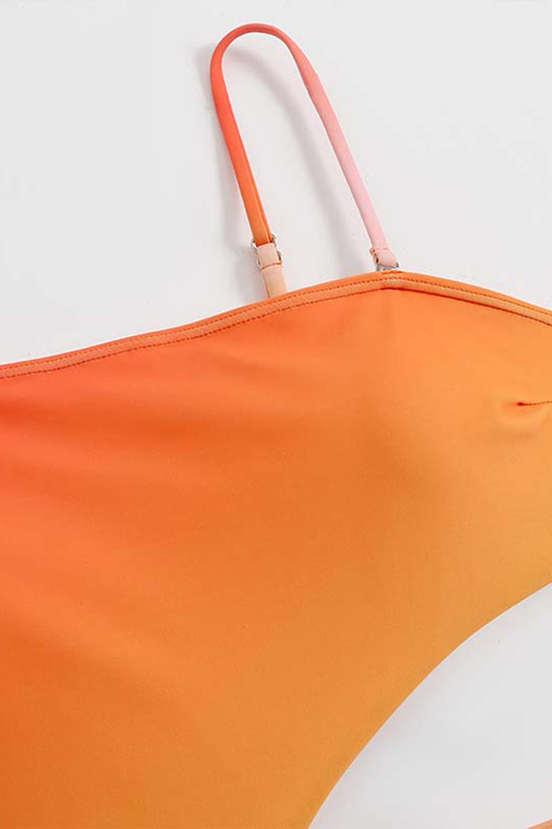 Afbeelding in Gallery-weergave laden, Hoge taille oranje badmode uit één stuk met uitgesneden