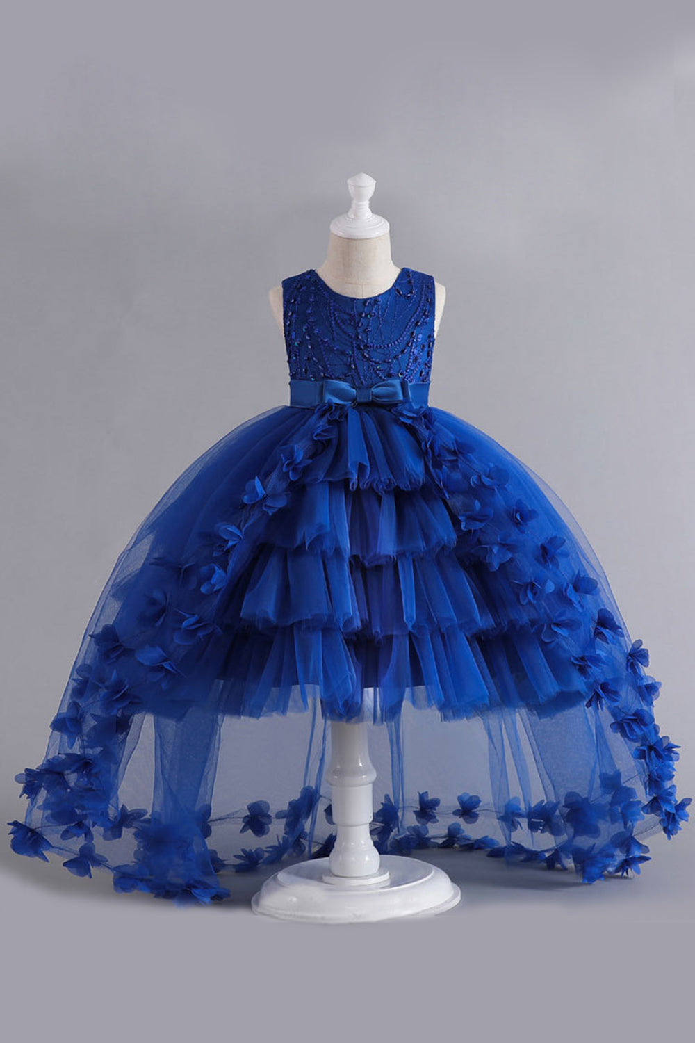 Blauwe Hoge Lage Meisjes jurk met Bowknot