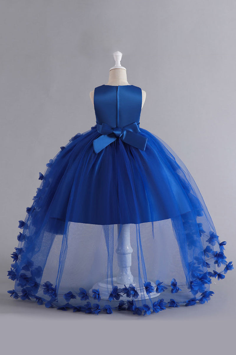Afbeelding in Gallery-weergave laden, Blauwe Hoge Lage Meisjes jurk met Bowknot