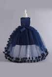 Blauwe Hoge Lage Meisjes jurk met Bowknot