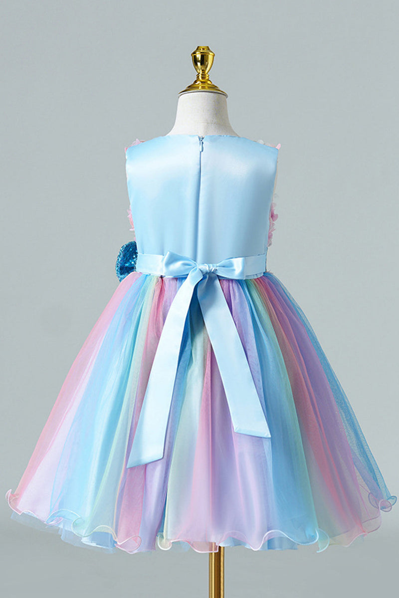Afbeelding in Gallery-weergave laden, A Line Blue Pailletten Mouwloze Meisjes Jurk