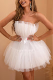 Tule Strapless Witte Korte Party Jurk