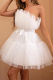 Tule Strapless Witte Korte Party Jurk