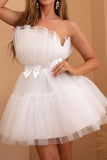 Tule Strapless Witte Korte Party Jurk