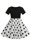 Witte Polka Dots Meisjes Jurk met Korte Mouwen