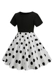 Witte Polka Dots Meisjes Jurk met Korte Mouwen